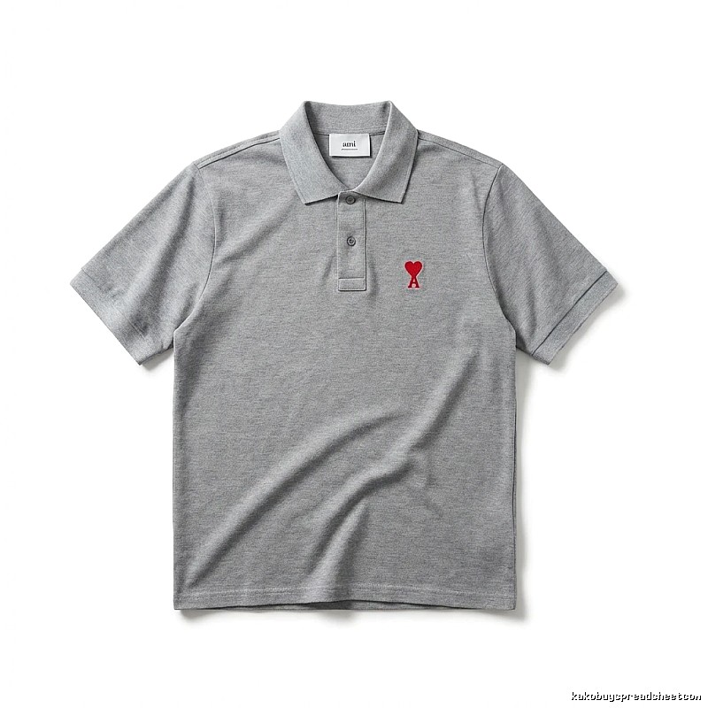 AMI Love Simple Grey Polo Shirt