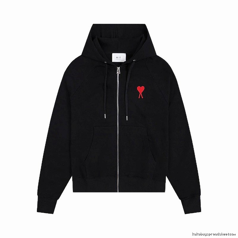 AMI Red Heart Embroidery Trendy Cool Black Sweatshirt