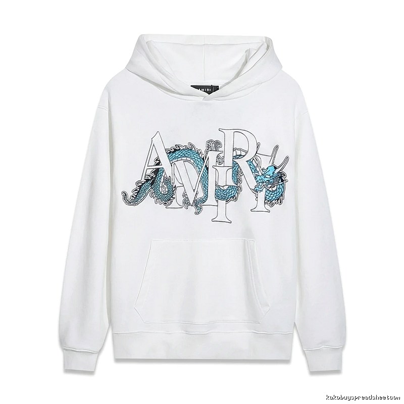 AMIRI White Hoodie with Dragon Pattern Print Style