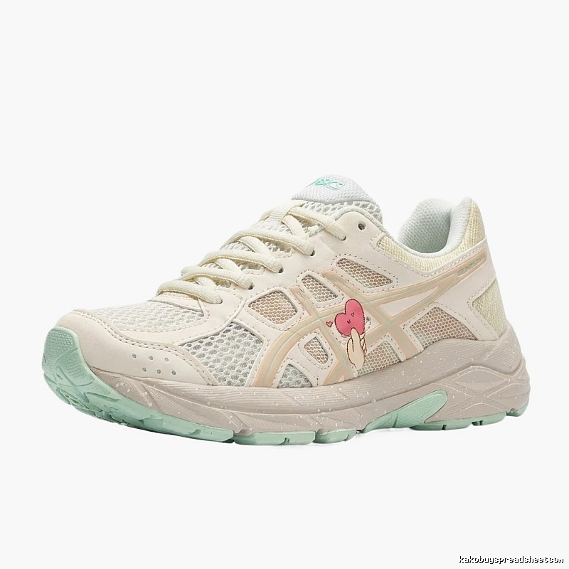 ASICS retro-style white sneakers with heart-shaped patterns