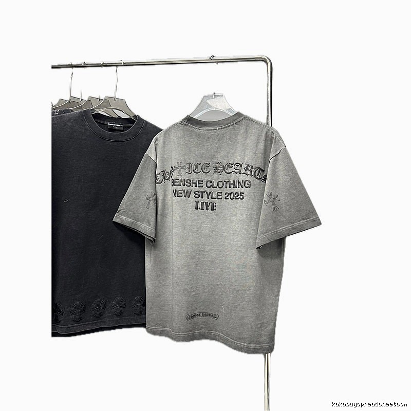 Chrome Hearts Cross Print Vintage Street Style Grey Short-Sleeve T-Shirt