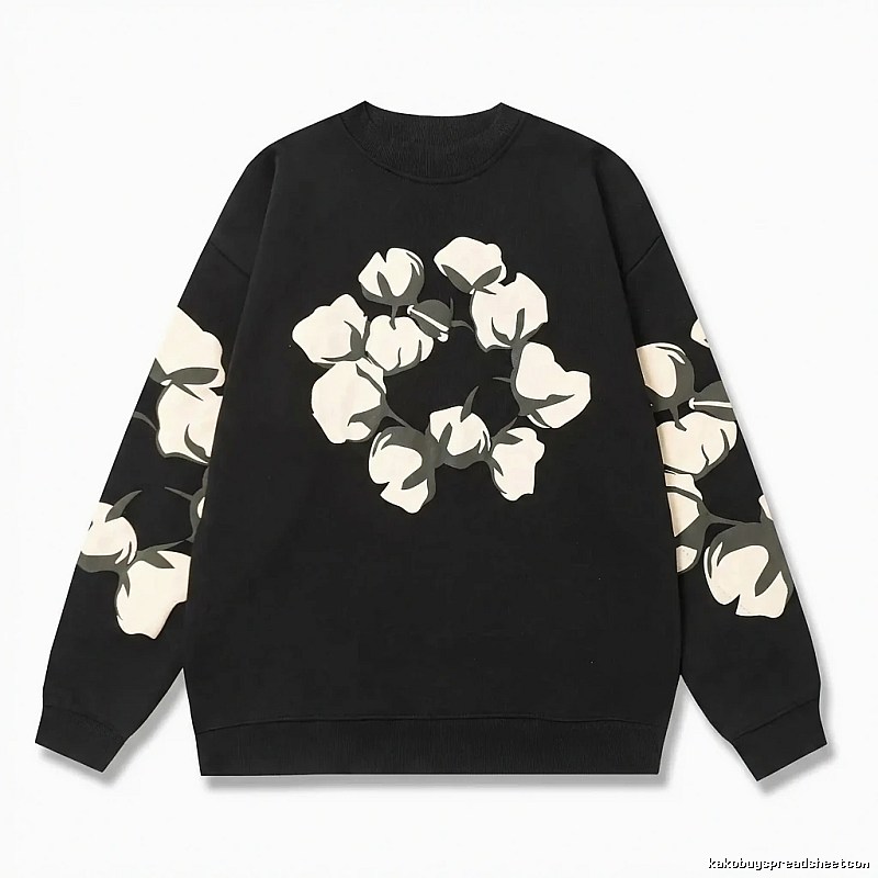 DENIM TEARS Cotton Printed Black Sweatshirt