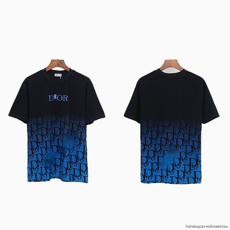 Dior Classic Monogram Trendy Style Black-Blue Gradient T-Shirt