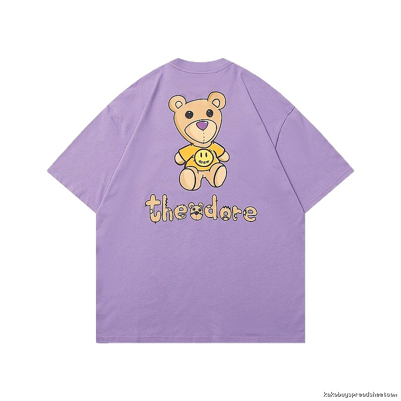 DREW Bear Print Street Style Purple T-shirt
