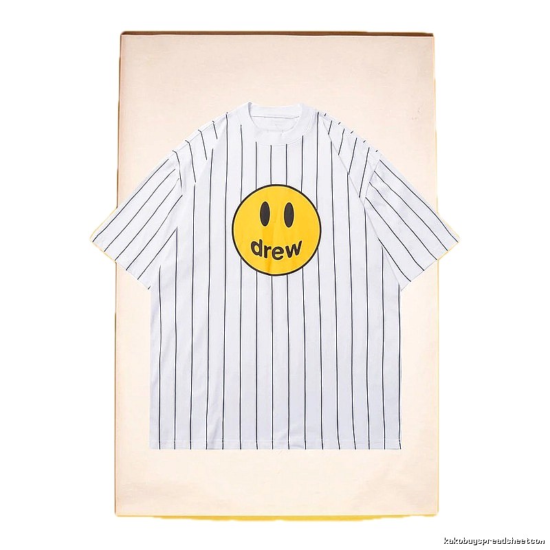 DREW Smiley Series Street Style White Striped Short Sleeve T-shirt
