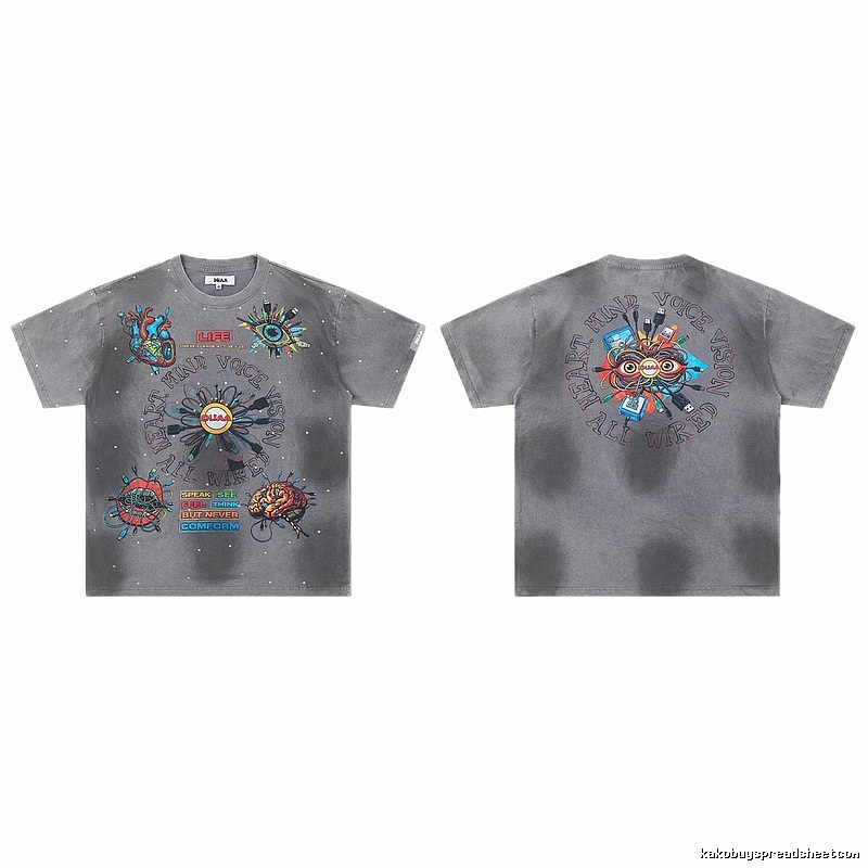 DUAA Cyber Print Street Style Grey T-Shirt