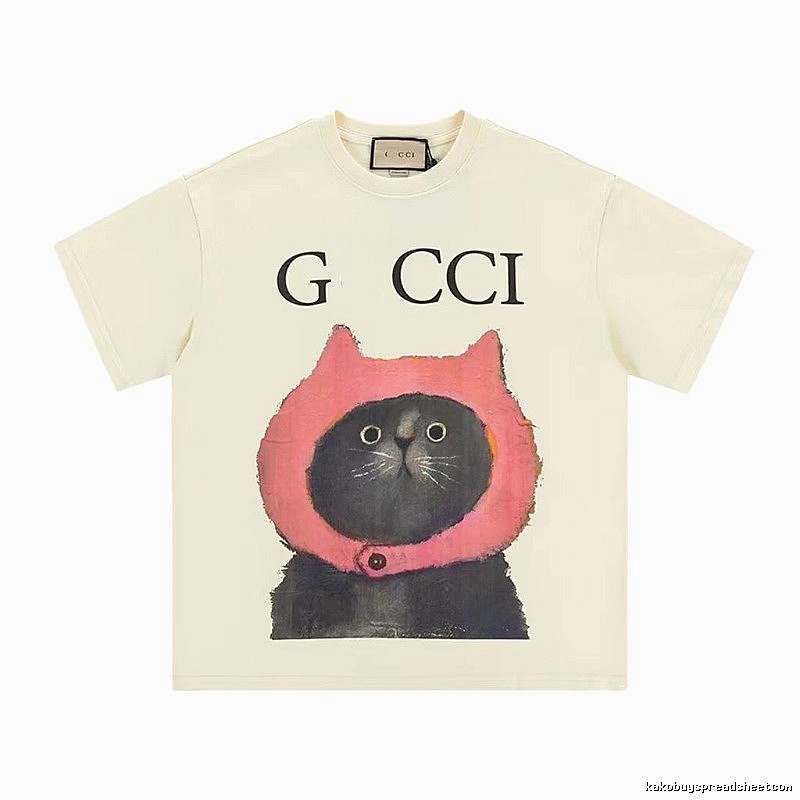 Gucci Cat Print Casual Off-white T-Shirt
