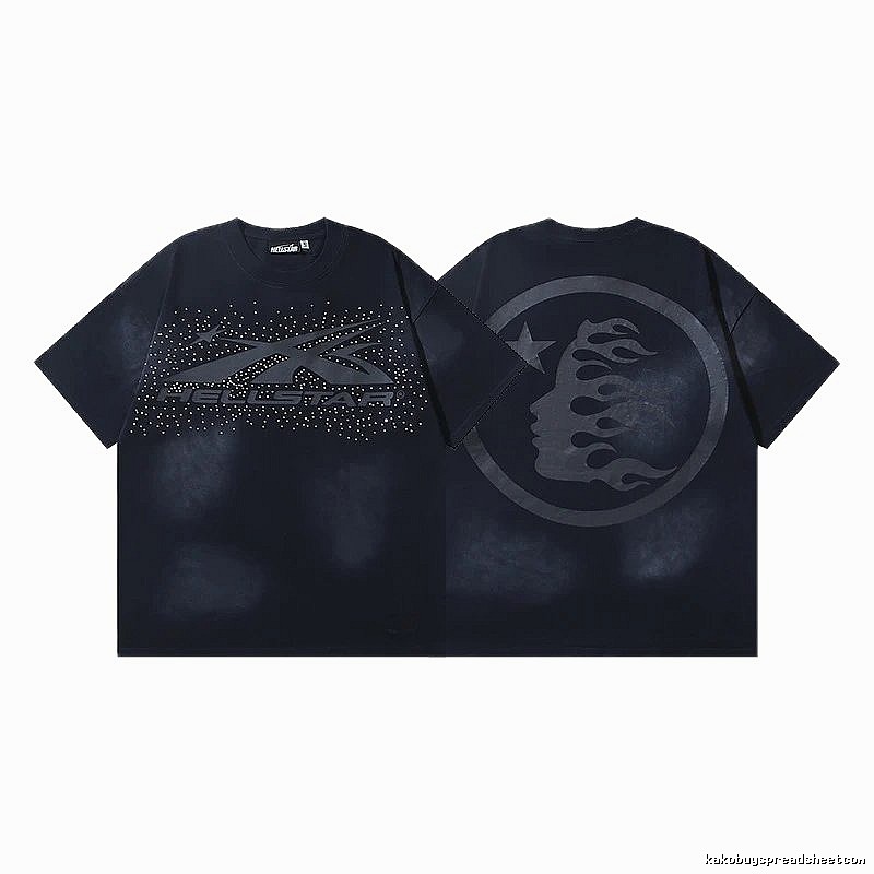 Hellstar Rhinestone Embellished Street Style Black Short Sleeve T-shirt