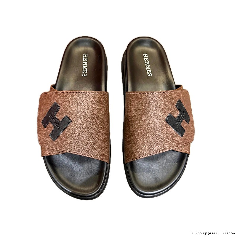 Hermès H-Logo Minimalist Brown Slide Sandals