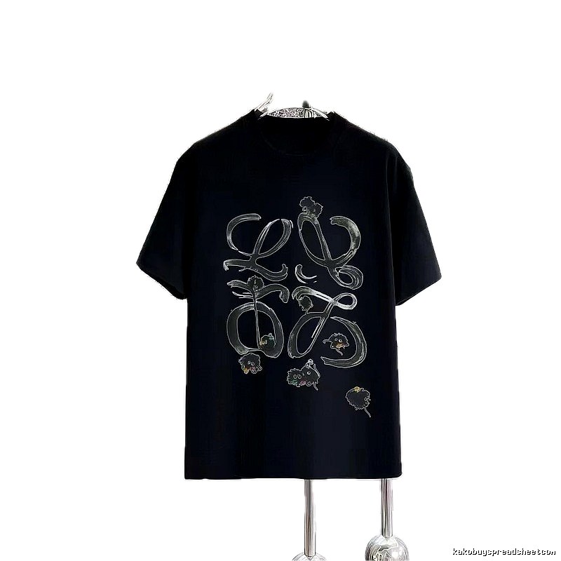 LOEWE Graffiti Print Cool Edgy Style Black Short-sleeve T-shirt