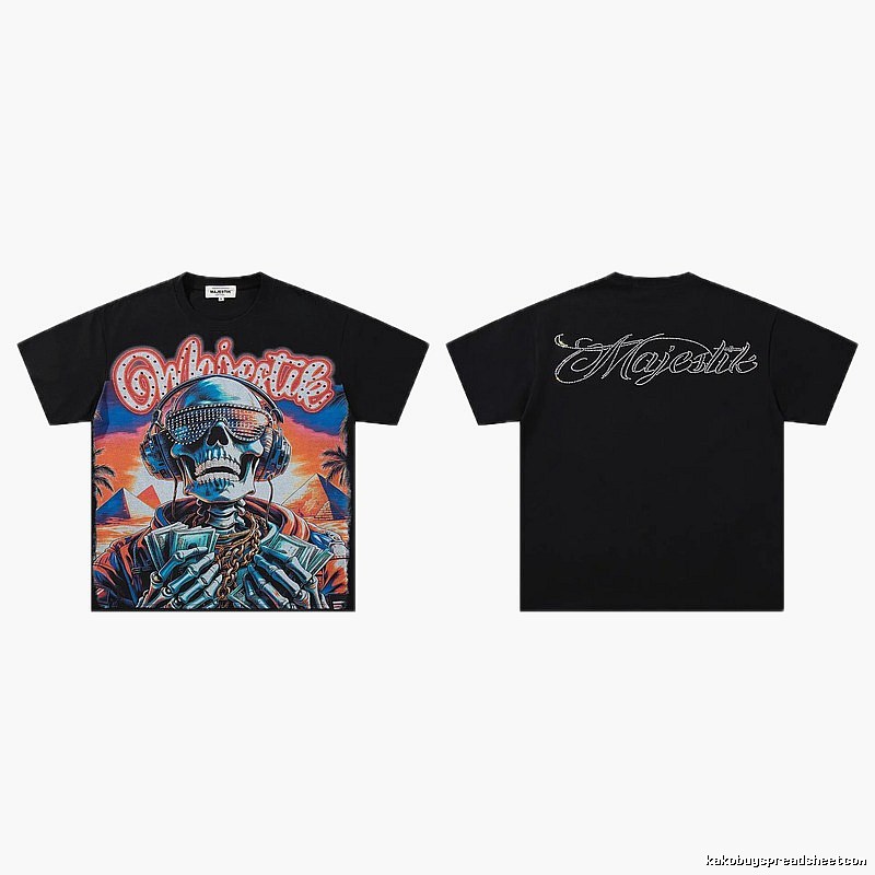 MAJESTIK Skull Print Hip-hop Style Black T-shirt