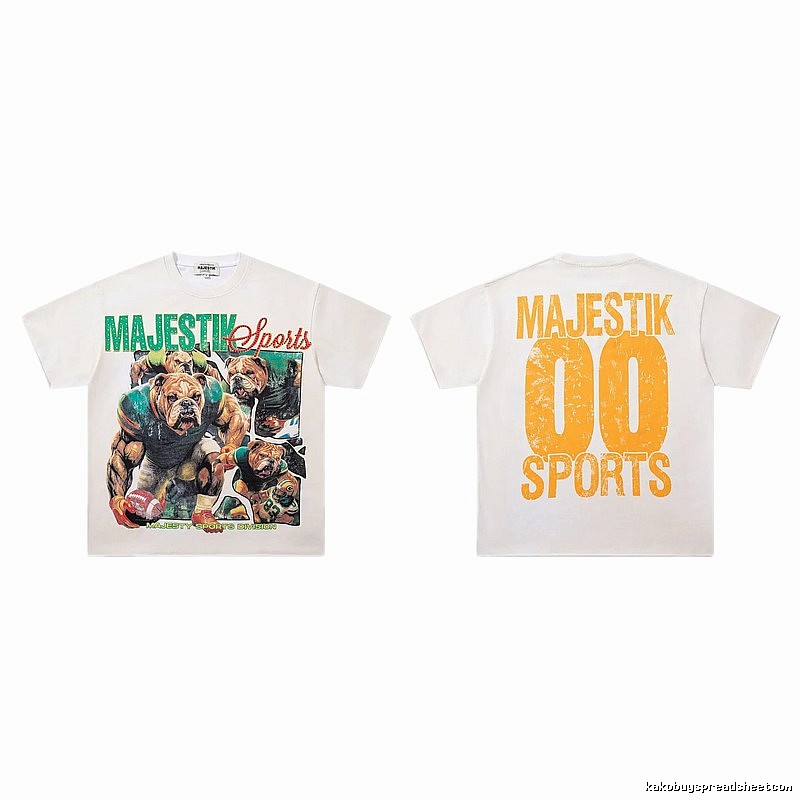 MAJESTIK Sporty Vintage Style Off-white Short Sleeve T-shirt