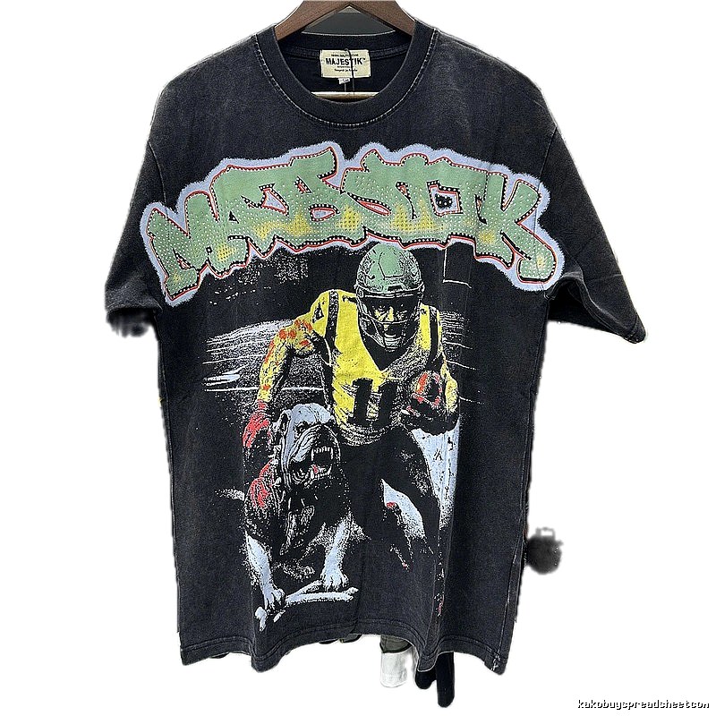 MAJESTIK Vintage Distressed Rugby Black T-Shirt