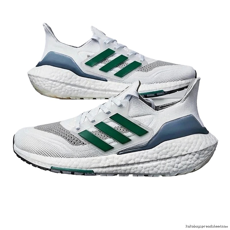 Adidas retro-style white, green and grey running shoes