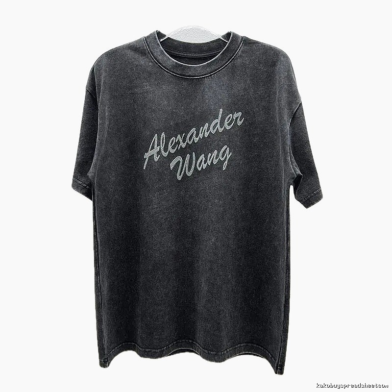 Alexander Wang Distressed Charcoal Gray Rhinestone-embellished Short Sleeve T-Shirt