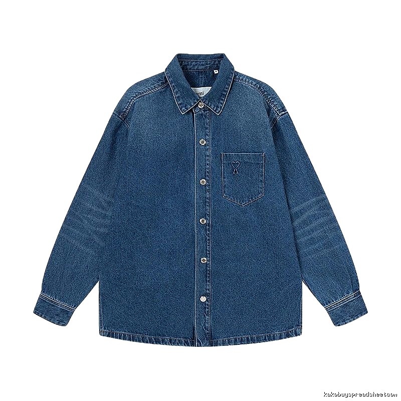 AMI Denim Style Dark Blue Shirt