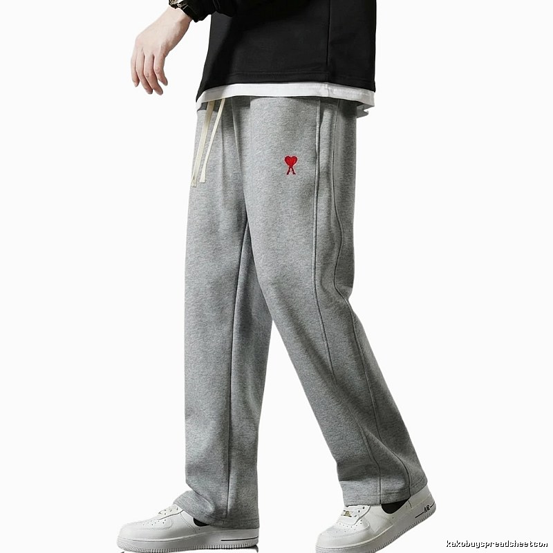 AMI Heart Embroidery Casual Style Grey Pants