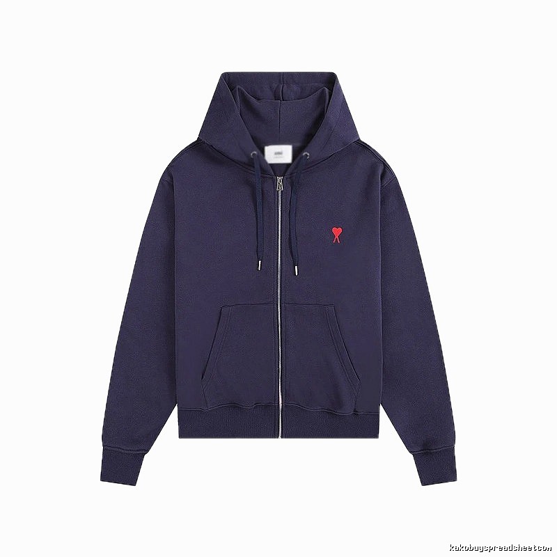 AMI Love Embroidery Style Dark Blue Hoodie