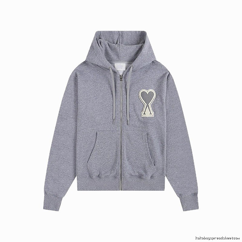 AMI Love Series Grey Zip-Up Hoodie