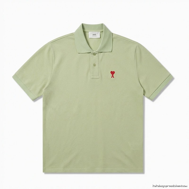 AMI Love Series Simple Style Light Green Polo Shirt