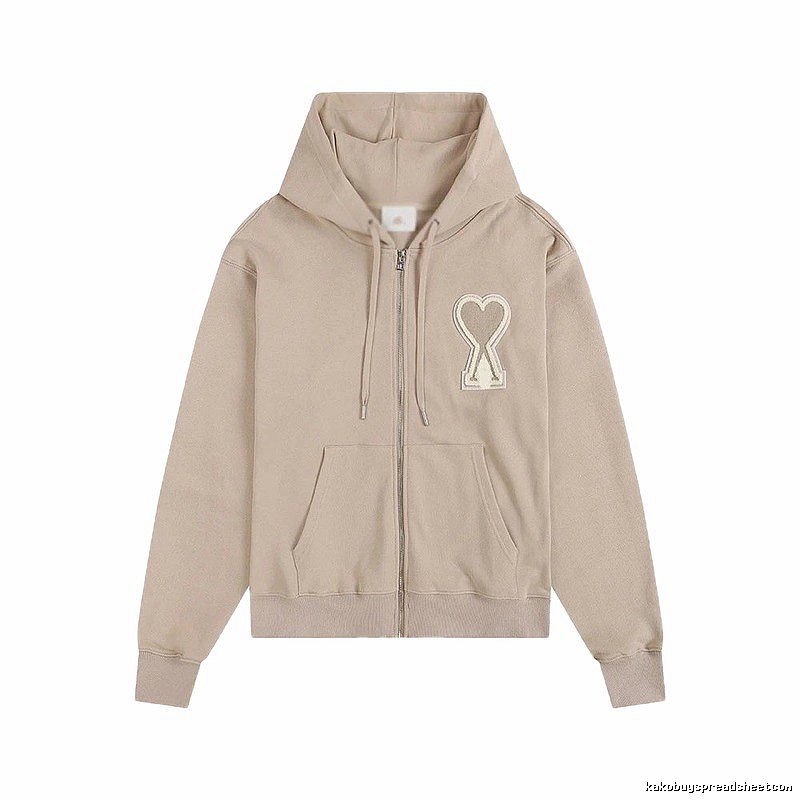 AMI Love Zipper Beige Sweatshirt