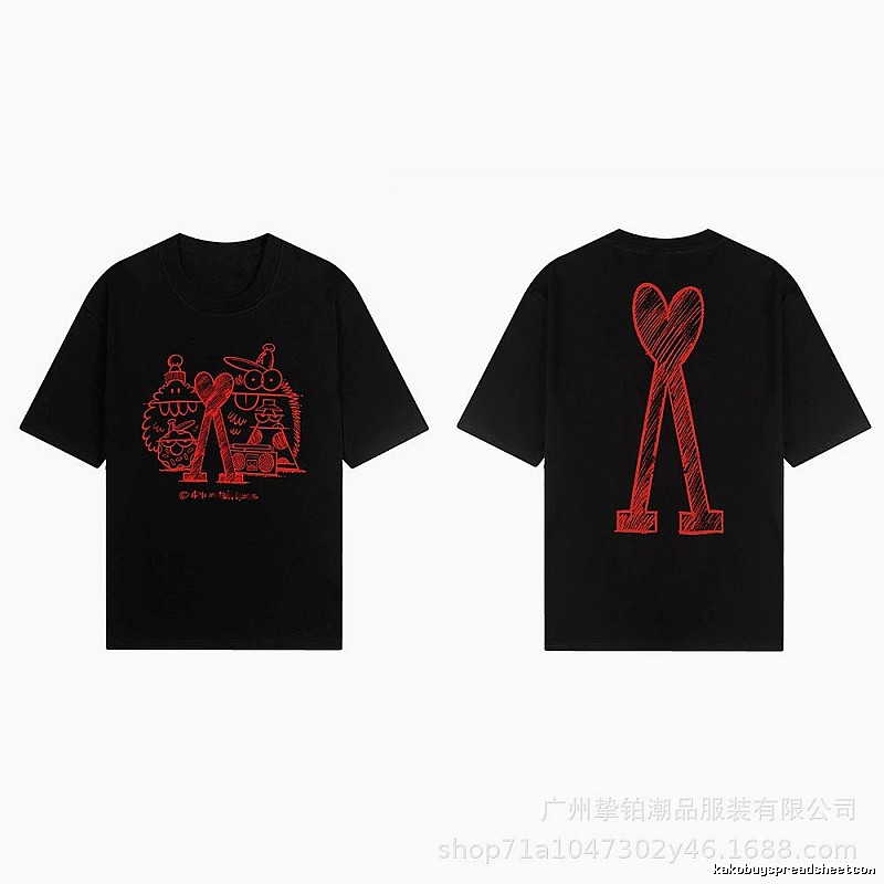 AMI red graffiti-style short-sleeve shirt