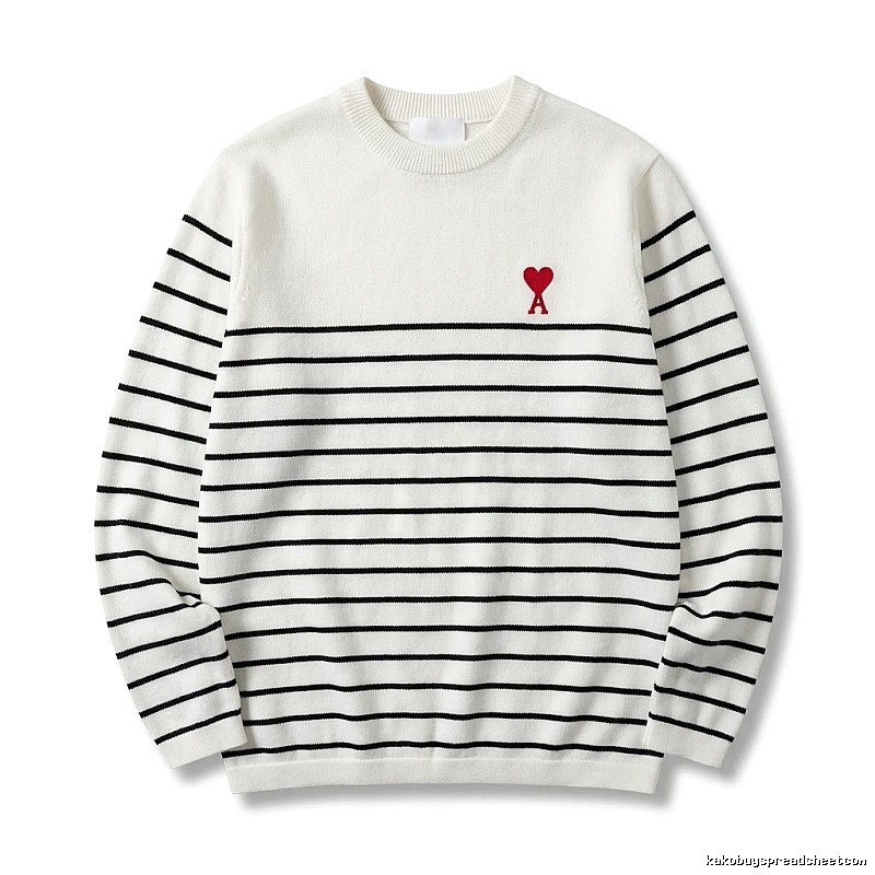 AMI striped minimalist style white sweater