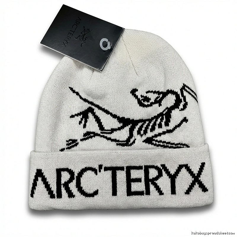 Arc'teryx minimalist-style white knitted hat