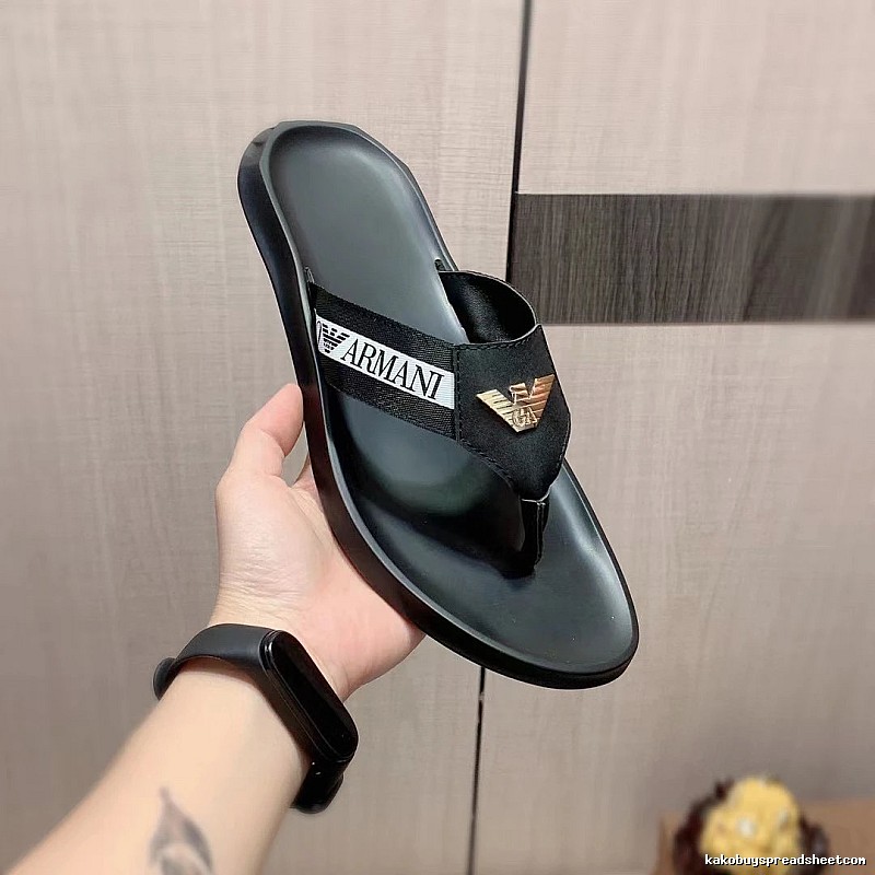 Armani Eagle Logo Light Luxury Casual Style Black Flip-Flops