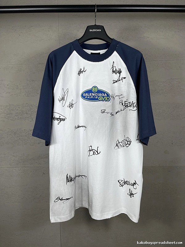 Balenciaga Blue and White Signature Style T-shirt