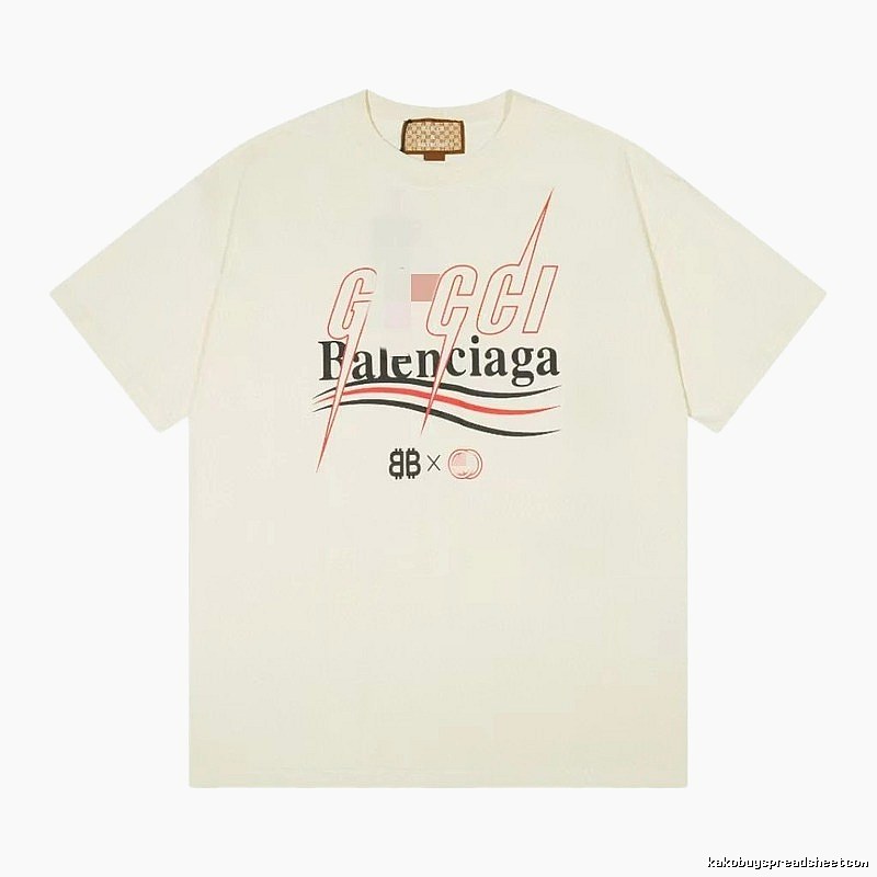 Balenciaga Co-branded Printed Streetwear Off-white Short-sleeve T-shirt