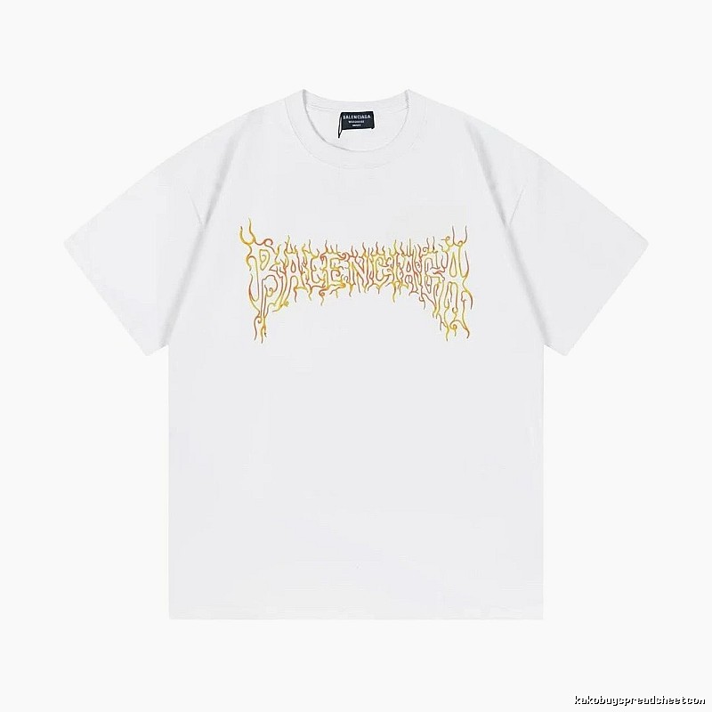 Balenciaga Gothic Style Flame Print White T-Shirt