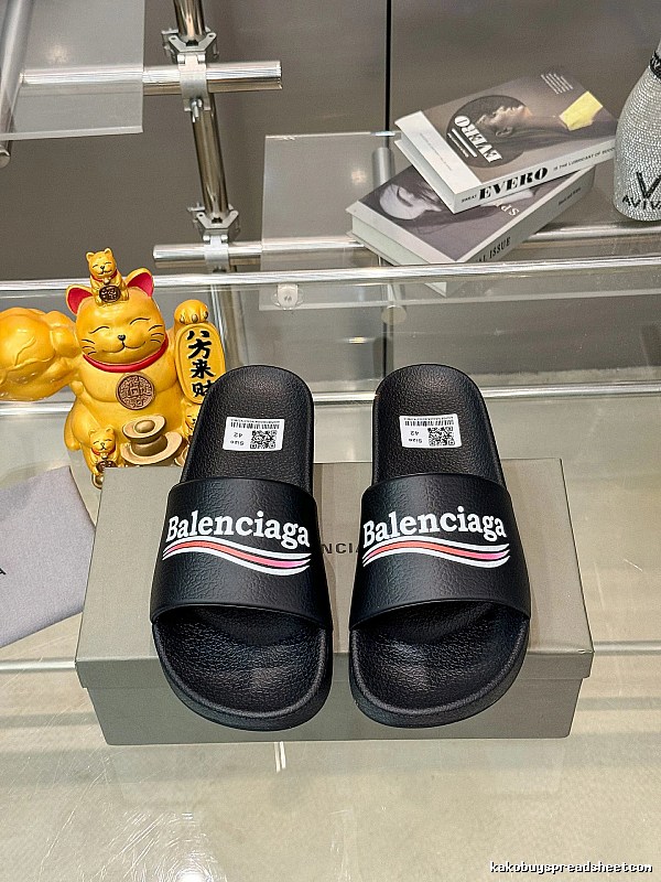 Balenciaga Trendy Color-Stripe Black Slippers