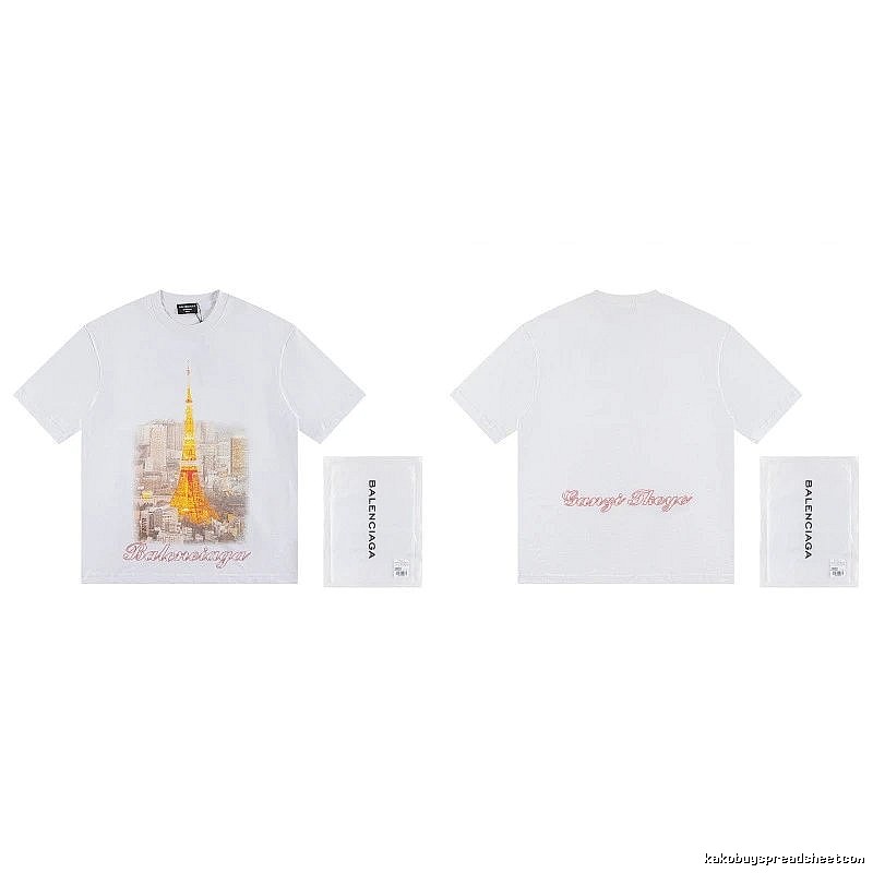 Balenciaga Vintage-style White T-shirt with Tokyo Tower Print