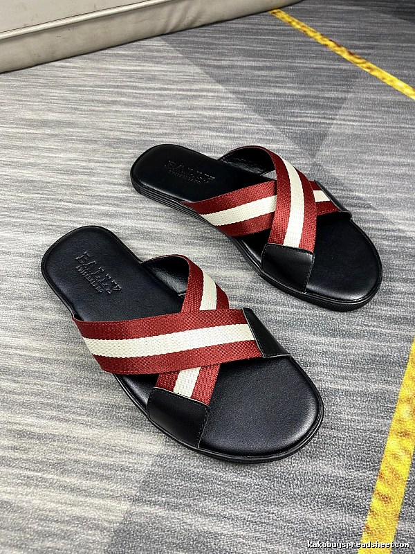 BALLY Classic Striped Casual Black and Red Slide Slippers