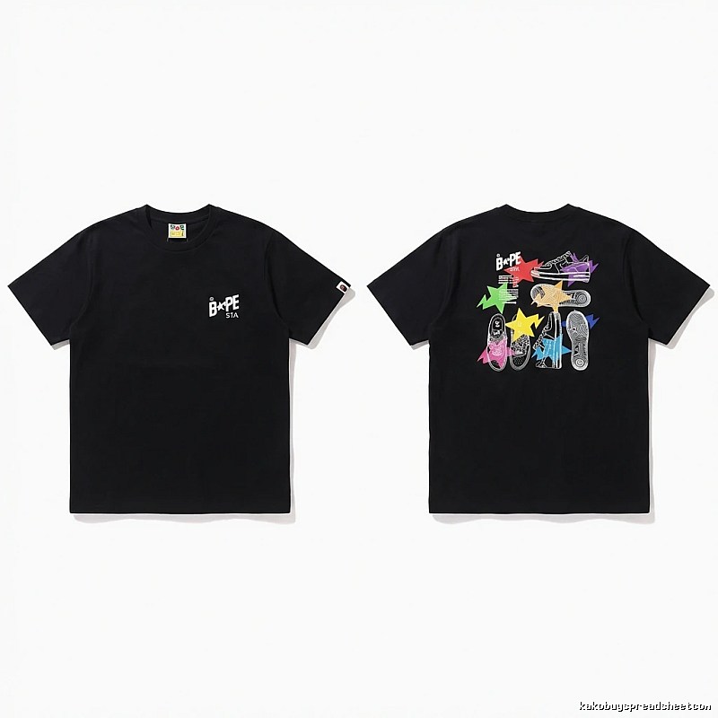 Bape black T-shirt with colorful print style
