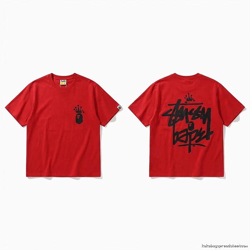 Bape Crown Graffiti Style Red T-shirt