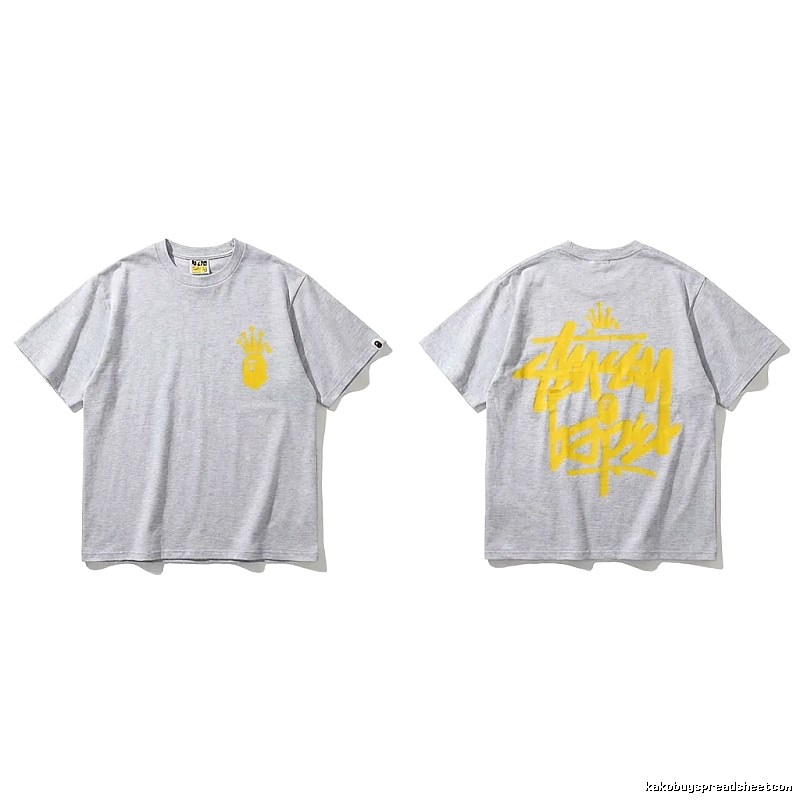 Bape Crown Trendy Brand Light Gray T-shirt