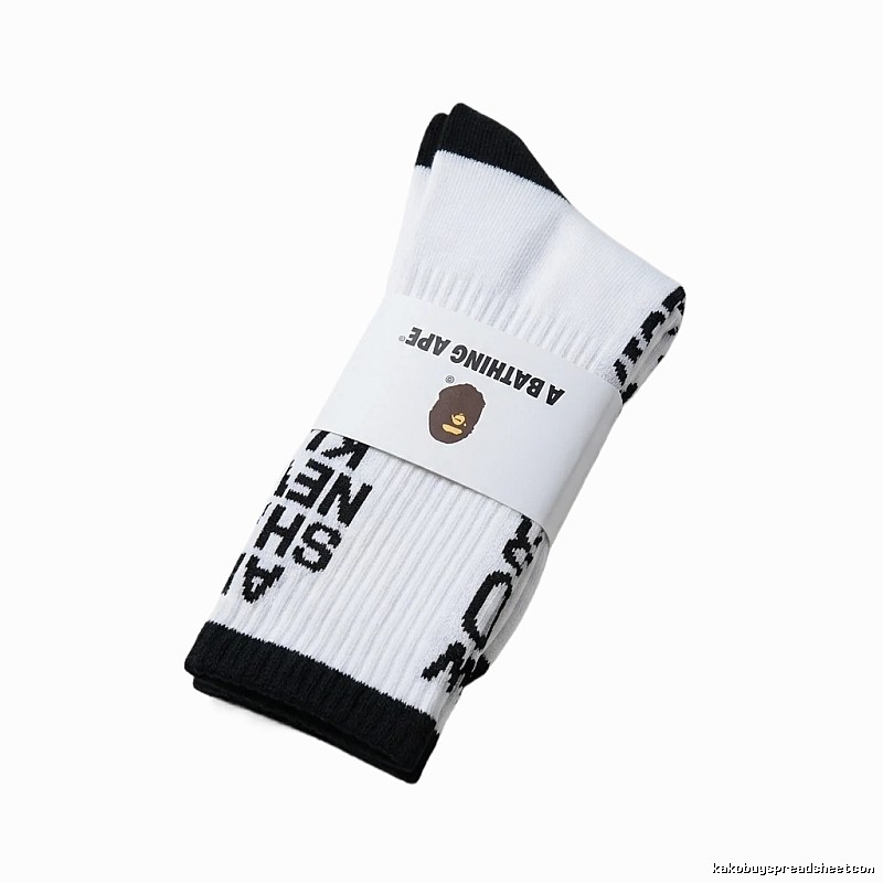 Bape Letter Trend Brand White Socks