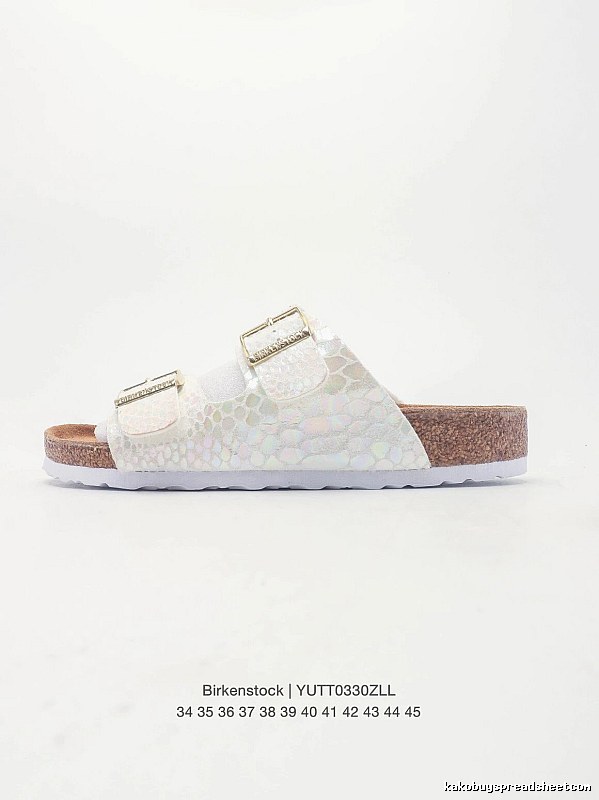 Birkenstock Double-Buckle Casual Iridescent White Slide Sandals