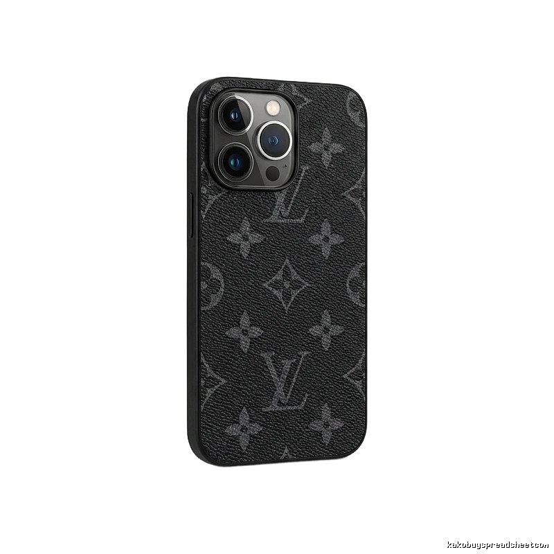Black iPhone case with LV monogram pattern