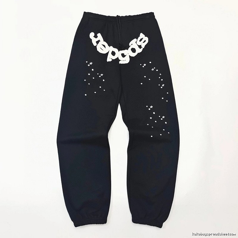 Bold White Branding Sp5der Logo Sweatpants in Black
