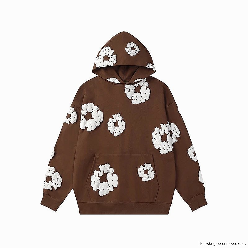 Brown Flower Pattern Hoodie Casual Layer