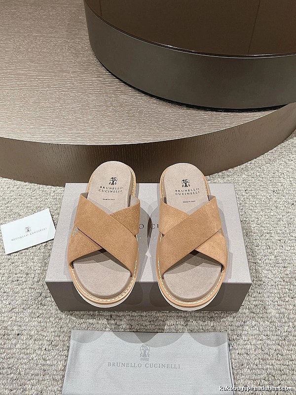 Brunello Cucinelli Casual-style Camel Cross-strap Slide Sandals