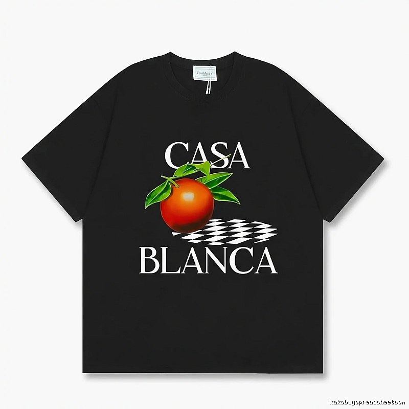 Casablanca orange pattern trendy and cool style black T-shirt