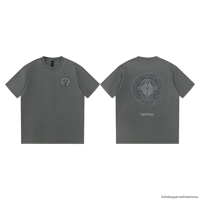 Chrome Hearts Cross Embroidered High Street Dark Grey Short-sleeve T-Shirt