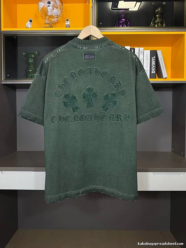 Chrome Hearts Cross Embroidered Vintage Dark Green Short-Sleeve T-Shirt