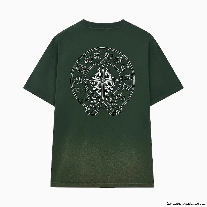 Chrome Hearts Cross-Embroidered Vintage Dark Green Short-Sleeve T-Shirt