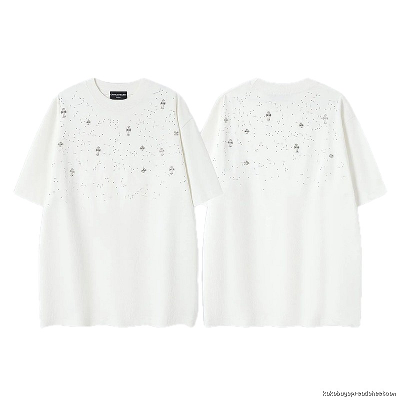 Chrome Hearts Cross Hot-Fix Rhinestone Street Style White T-Shirt