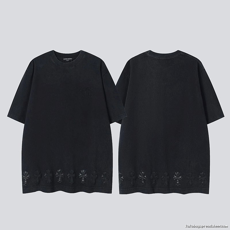 Chrome Hearts Cross Leather Patch Vintage Black Short-sleeve T-shirt